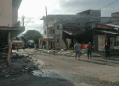 Damaged buildings after an earthquake struck near the coast of Ecuador