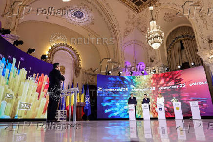 Presidential candidates take part in a debate in Bucharest ahea the first round of elections that will take part on the 4th of May