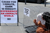 PETA offers 10 MYR (Malaysia Ringgit) or 02 Euro to be caged like an animal for one minute in launch of worldwide campaign in Kuala Lumpur