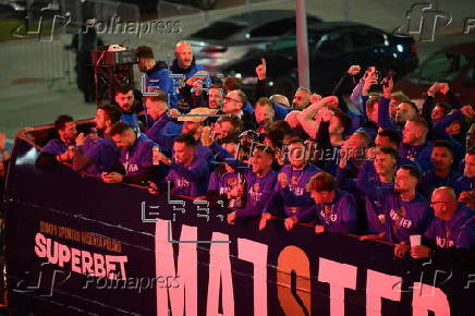 Lech Poznan team celebrate their Polish Extra League championship title