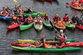 People attend Pilica Trail on Pilica River