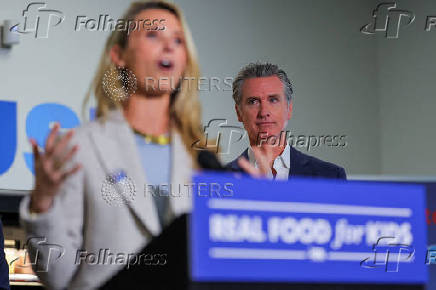 California Governor Gavin Newsom signs legislation to improve nutrition in schools across California, in Los Angeles