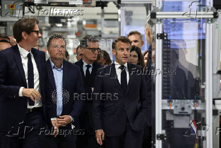 French President Macron inaugurates EssilorLuxottica laboratory in Wissous
