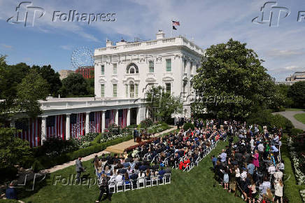 U.S. President Trump and first lady Melania Trump hold a signing ceremony for the Take it Down Act, in Washington
