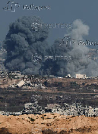 Smoke rises in Gaza, as seen from Israel