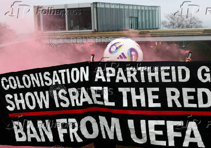 Demonstration in support of Palestine outside the UEFA Headquarters