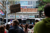 Students block access to the state broadcaster Radio Television of Serbia (RTS), demanding fair and unbiased reporting, in Belgrade