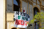 Pro-Palestinian demonstrators occupy the Emil Fischer auditorium at the Humboldt University, in Berlin
