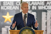 Former U.S. President Biden attends a ceremony at Veterans Memorial Park in New Castle
