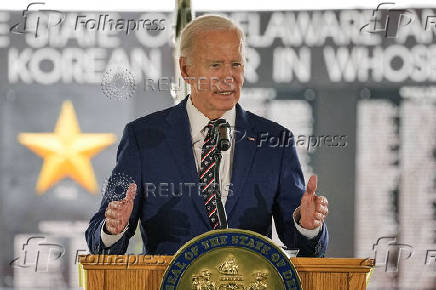 Former U.S. President Biden attends a ceremony at Veterans Memorial Park in New Castle