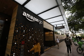 Buildings and features of the Amazon Corporation headquarters and campus in Seattle