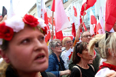 Poland's presidential candidate Nawrocki holds a march, in Warsaw