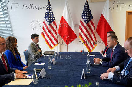 Poland's conservative presidential candidate Karol Nawrocki, meets with Homeland Security Secretary Kristi Noem, in Rzeszow