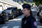 French taxi drivers protest near the Bercy Economy and Finance Ministry in Paris