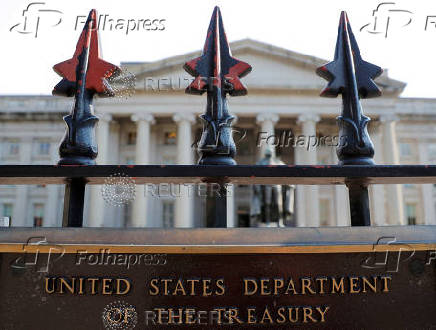 FILE PHOTO: A sign marks the U.S Treasury Department in Washington