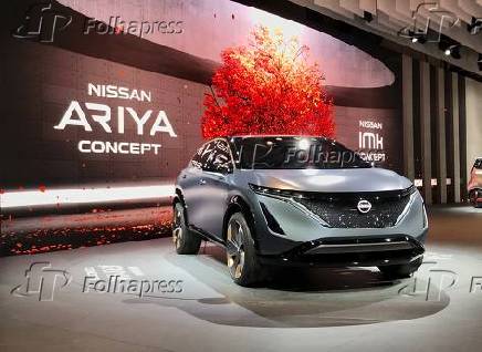 Vista externa do carro Nissan Ariya no Salão do Automóvel de Tóquio 2019, no Japão