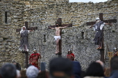 Stations of the Cross performance at medieval village of Ourem