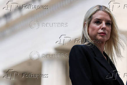 U.S. Attorney General Pam Bondi and FBI Director Kash Patel make an announcement at a press conference in Washington, D.C.