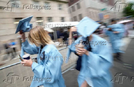 Protests during the Columbia commencement ceremony, in Manhattan