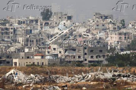FILE PHOTO: A general view of destruction in North Gaza, as seen from the Israeli side of the Israel-Gaza border