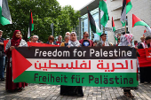 Pro-Palestinian protesters gather outside the foreign ministry, in Berlin