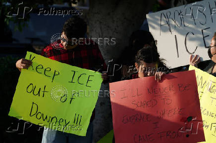 Protest against federal immigration sweeps, in Downey