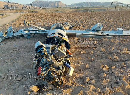 A destroyed drone, which the Iranian Army says belongs to Israel, is seen in Isfahan