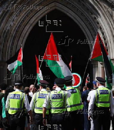 'Palestine Action' activisits protest outside the High Court in London