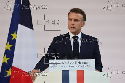 French President Emmanuel Macron addresses the armed forces