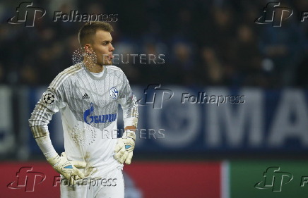 Schalke 04's goalkeeper Wellenreuther reacts during their Champions League Round of 16 first leg soccer match against Real Madrid in Gelsenkirchen