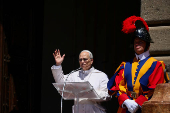Pope Leo XIV leads the Angelus prayer in Castel Gandolfo