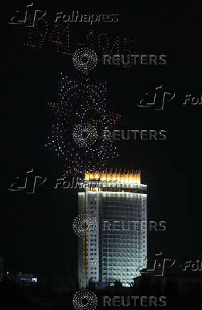 Drones light up the sky to maks anniversary of victory over Nazi Germany in WW2 in Almaty