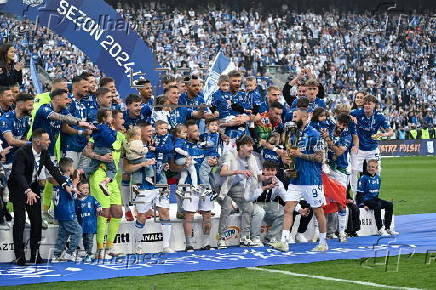 Lech Poznan team celebrate their Polish Extra League championship title