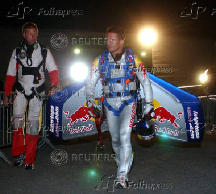 FILE PHOTO: Skydiver Felix Baumgartner is seen before start of his freefall attempt across English Channel.