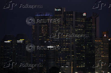 High rises buildings stand at the business district in Jakarta