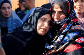 Funeral of Palestinians killed in Israeli strikes, at Nasser hospital, in Khan Younis, southern Gaza Strip