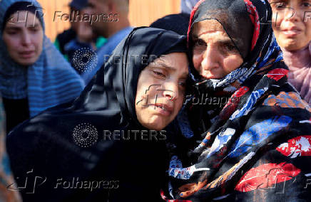 Funeral of Palestinians killed in Israeli strikes, at Nasser hospital, in Khan Younis, southern Gaza Strip