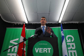 Green Party co-leader Pedneault responds after the Leaders' Debates Commission decided to drop the party from the French and English federal election debates, in Montreal