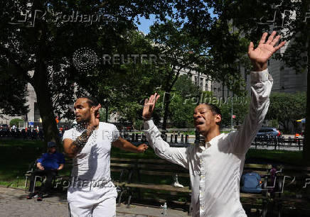 People protest against federal immigration sweeps, during the Juneteenth holiday in New York
