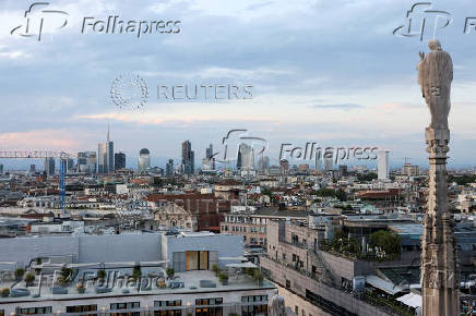 FILE PHOTO: A view shows Milan's skyline during sunset in Milan
