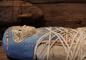 Museum exhibits are displayed at the Grand Egyptian Museum