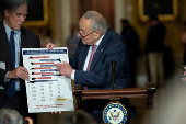 Senate leaders hold a press conference following their weekly policy lunches lunch on Capitol Hill in Washington, D.C.