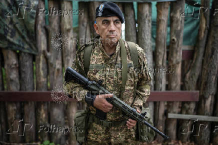 Foreign volunteers of the Ukrainian National Guard brigade attend military exercises at a training ground near a front line in Kharkiv region
