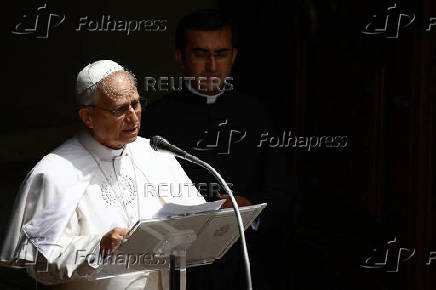 Pope Leo XIV leads the Angelus prayer in Castel Gandolfo