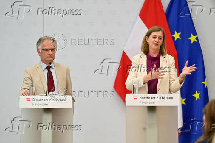 Austria's Finance Minister Markus Marterbauer holds a press conference, in Vienna