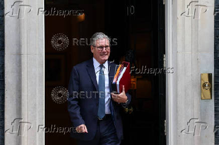 British Prime Minister Keir Starmer steps outside 10 Downing Street in London