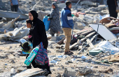 Aftermath of an Israeli strike on an UNRWA school sheltering displaced people, in the Bureij camp in the central Gaza Strip
