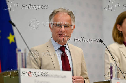 Austria's Finance Minister Markus Marterbauer holds a press conference, in Vienna