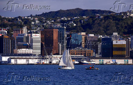 FILE PHOTO: A sailing boat can be seen in front of the central business district of Wellington in New Zealand