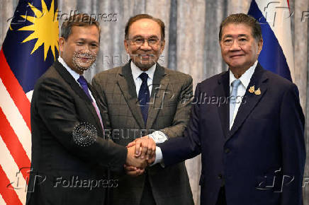 Malaysia's Prime Minister Ibrahim, Cambodia's Prime Minister Manet and Thailand's acting Prime Minister Wechayachai take part in mediation talks, in Putrajaya